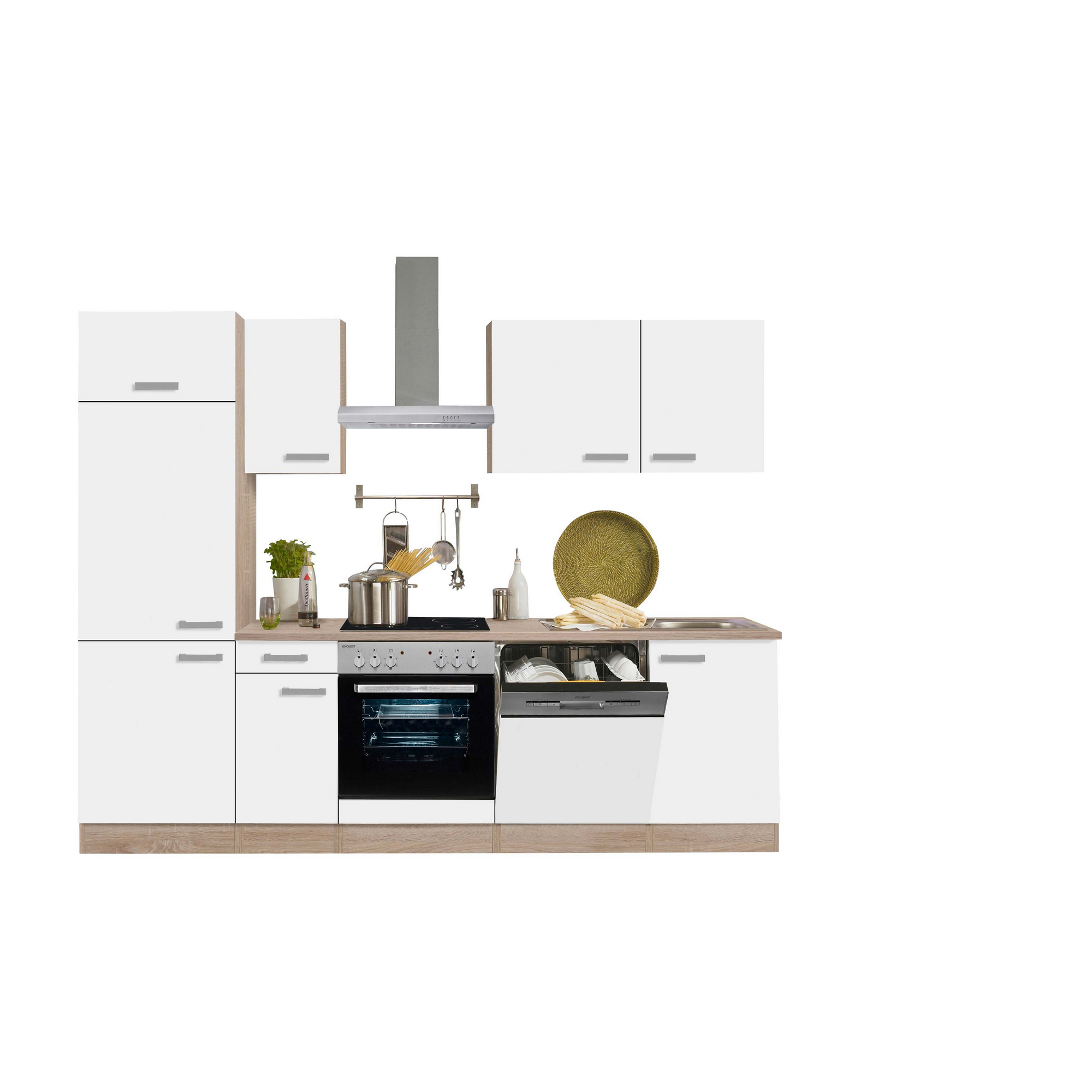 Küchenzeile mit E-Geräten 270 weiß/eichefarben Zamora\' \'OPTIkompakt cm