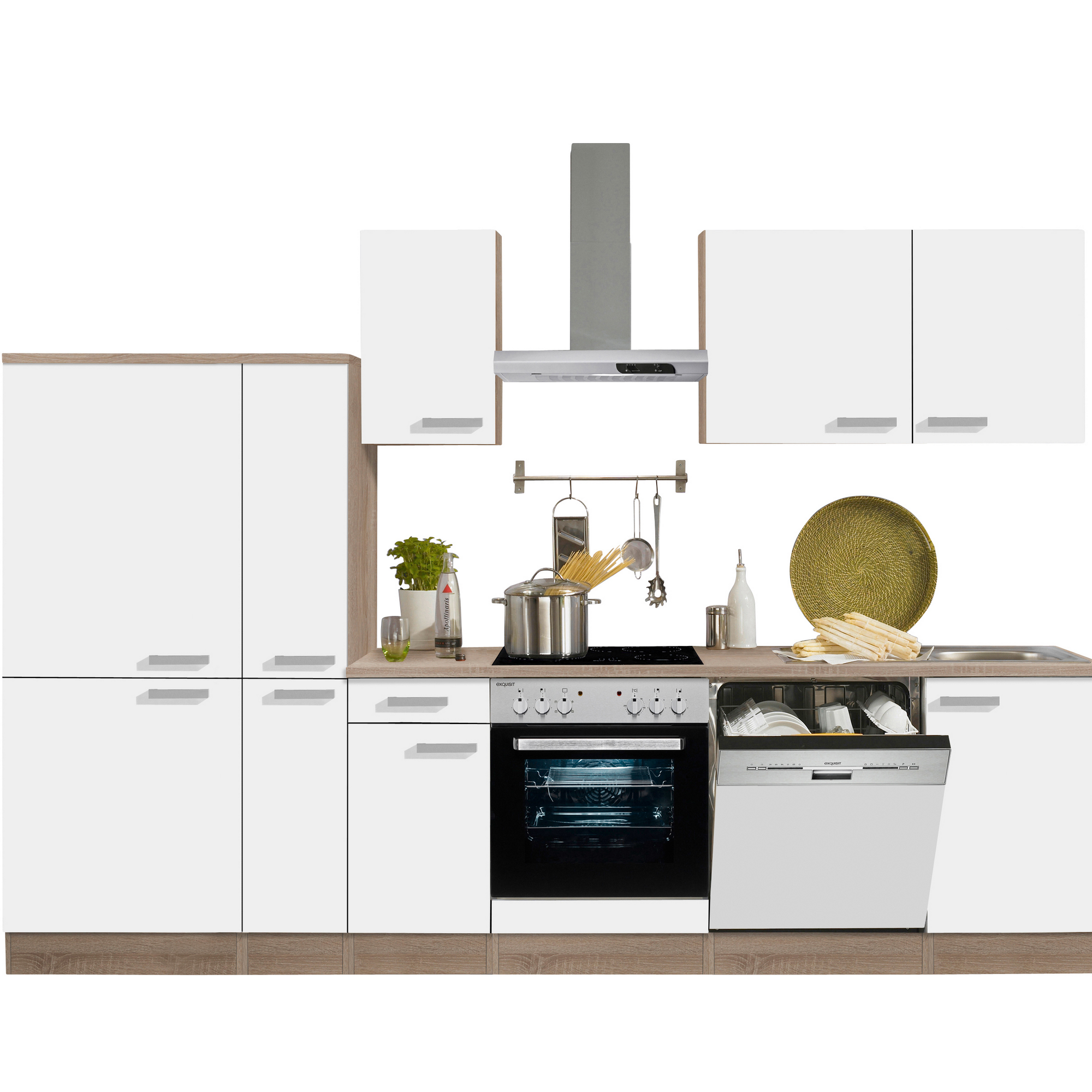 Küchenzeile mit E-Geräten 'OPTIkompakt Zamora' weiß/eichefarben 300 cm + product picture