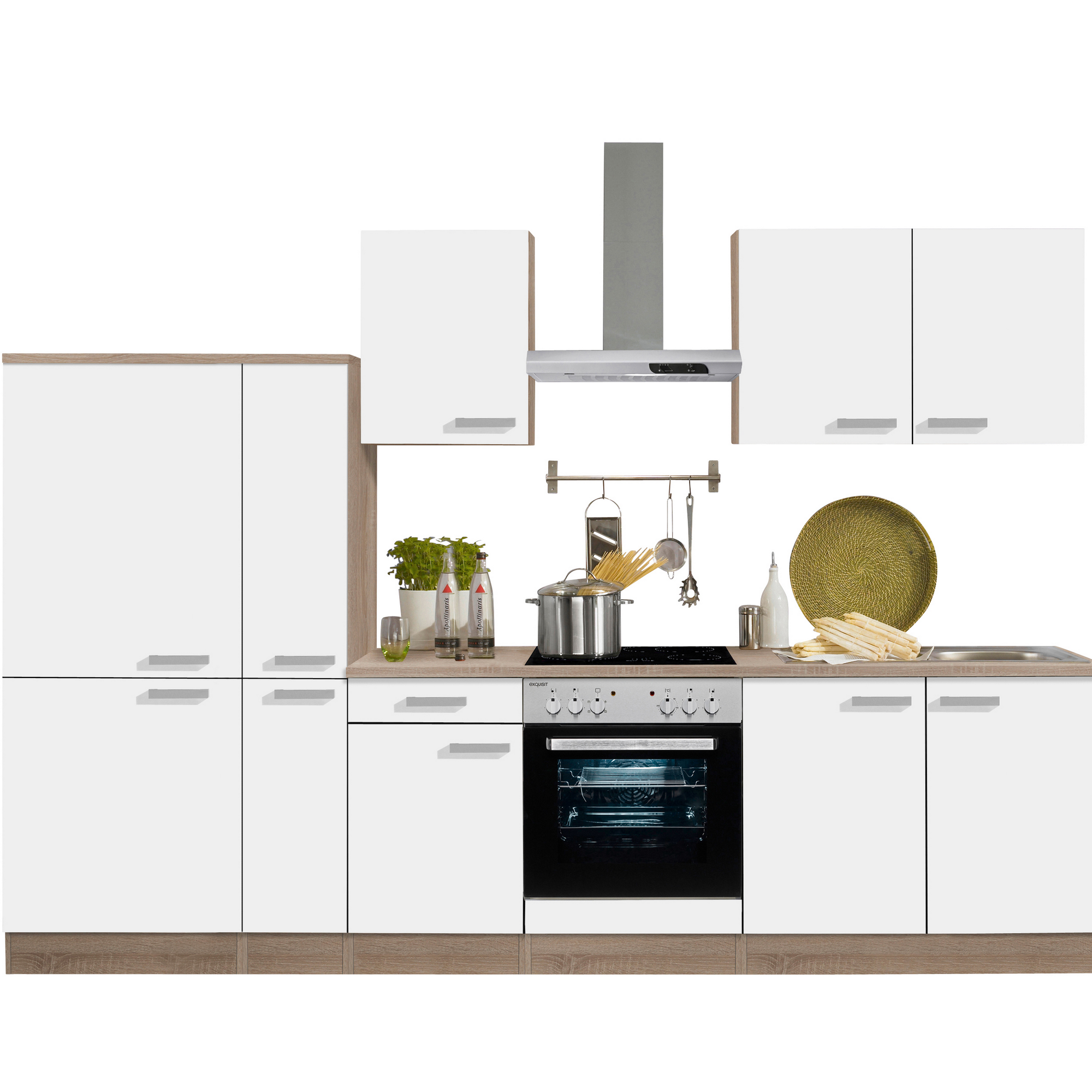 Küchenzeile mit E-Geräten 'OPTIkompakt Zamora' weiß/eichefarben 300 cm + product picture