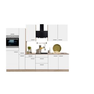 Küchenzeile mit E-Geräten 'OPTIkompakt Zamora' weiß/eichefarben 300 cm
