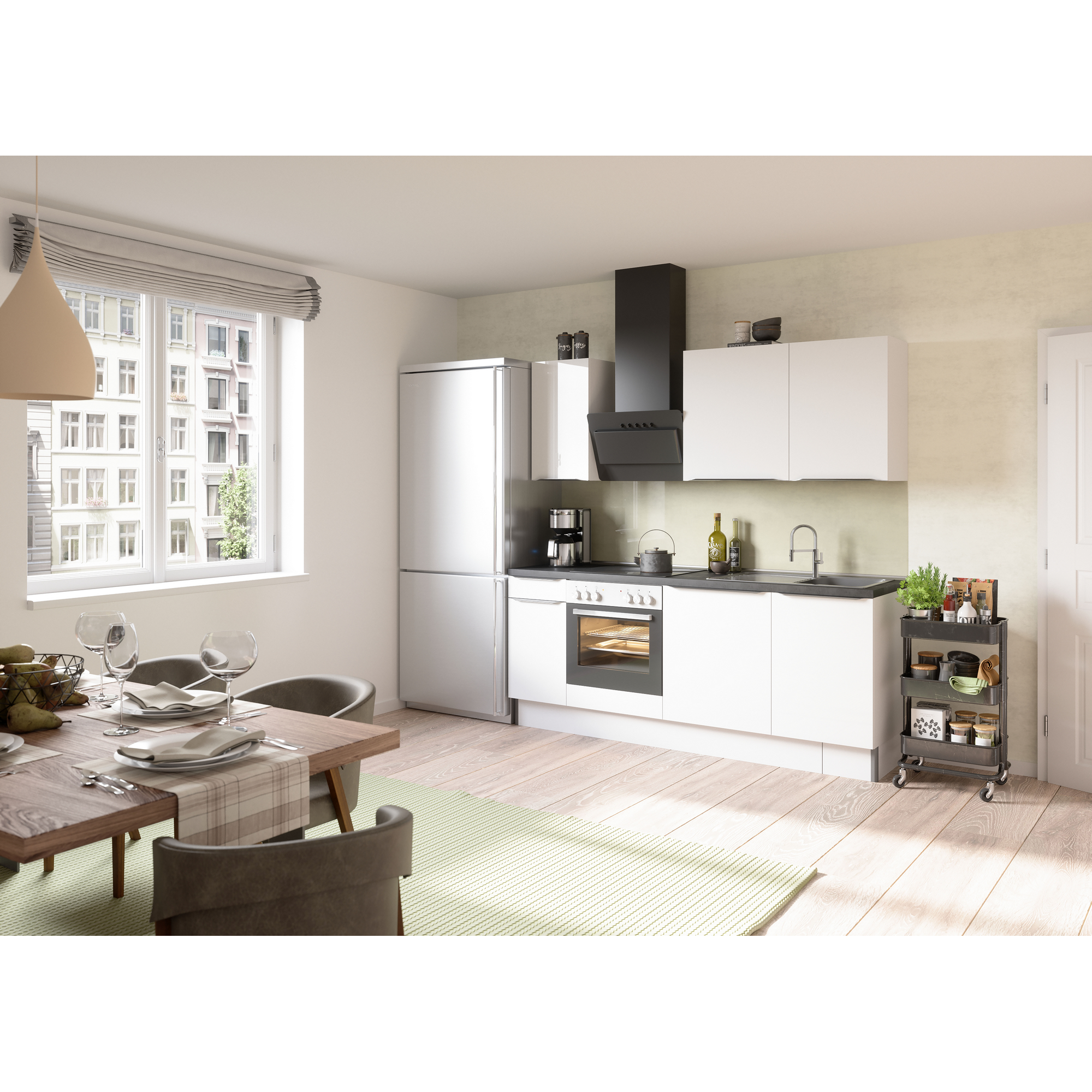 Küchenzeile mit E-Geräten 'OPTIkoncept Arvid986' weiß 210 cm + product picture