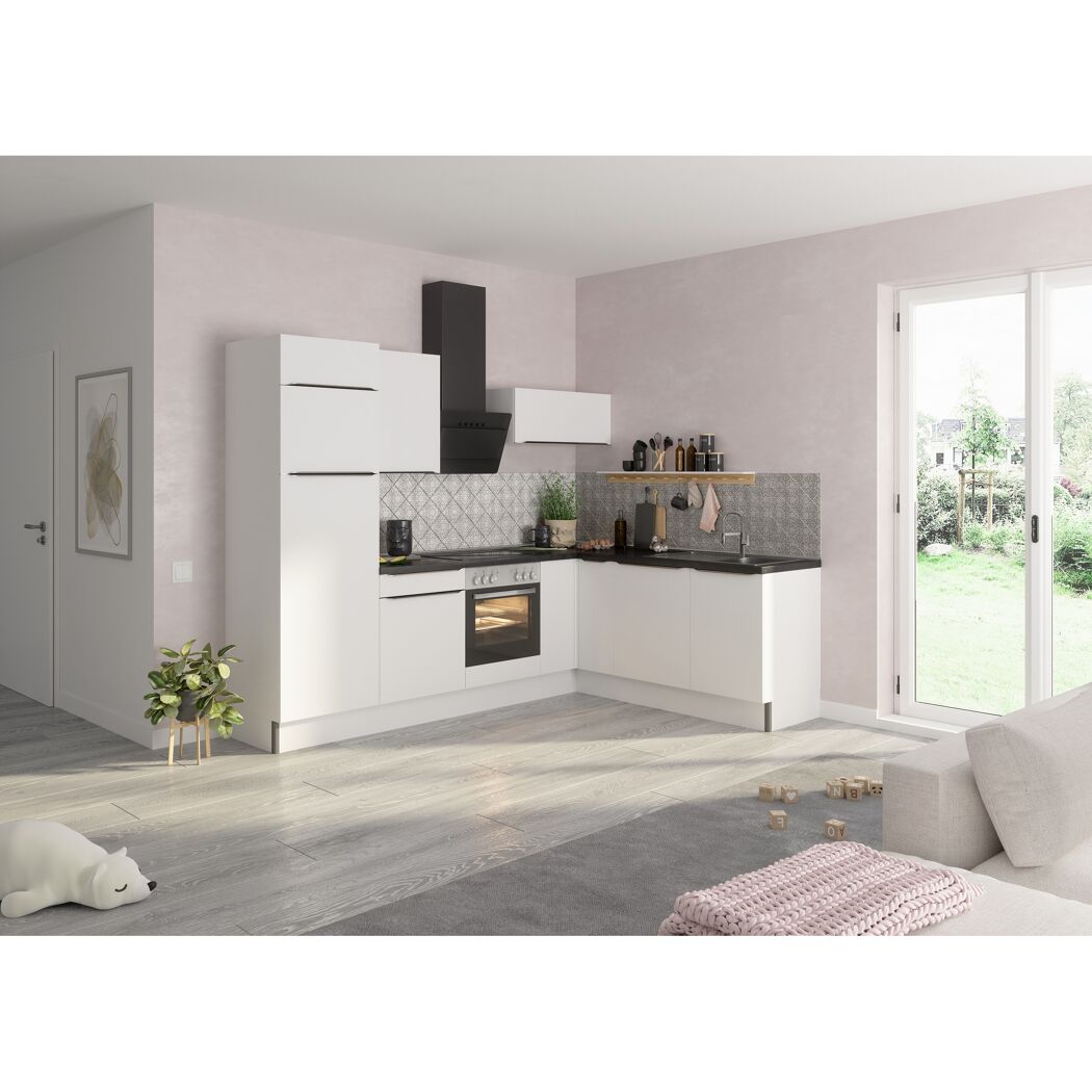Winkelküche mit E-Geräten 'OPTIkoncept Arvid986' weiß 270 cm