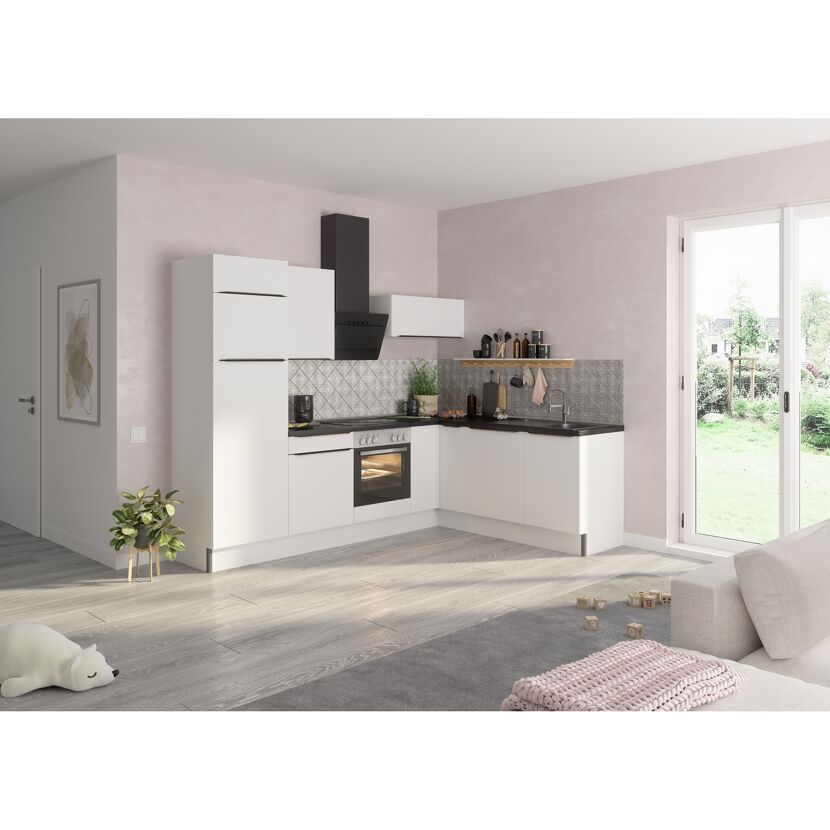 Winkelküche mit E-Geräten 'OPTIkoncept Arvid986' weiß 270 cm