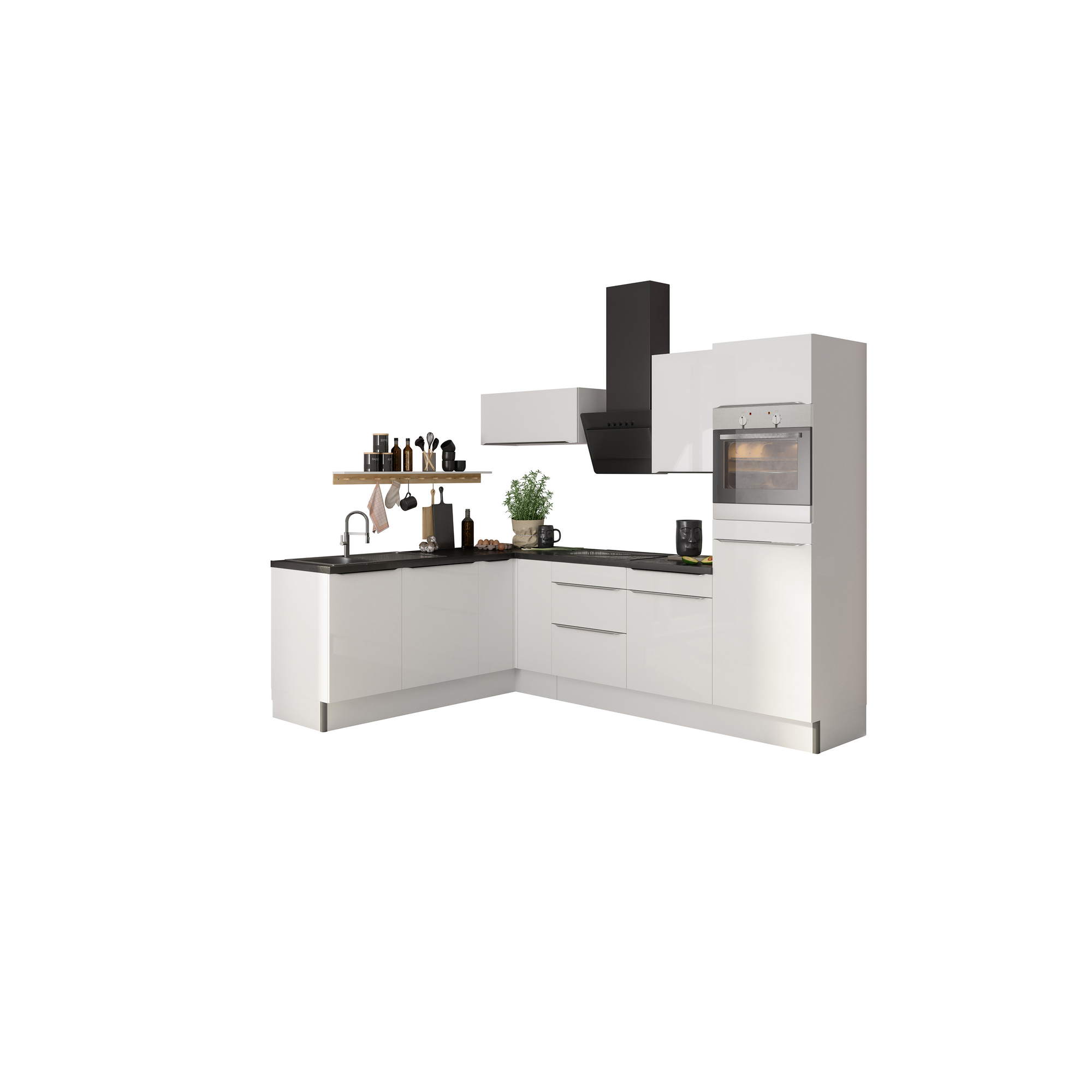 Winkelküche mit E-Geräten 'OPTIkoncept Arvid986' weiß 270 cm + product picture