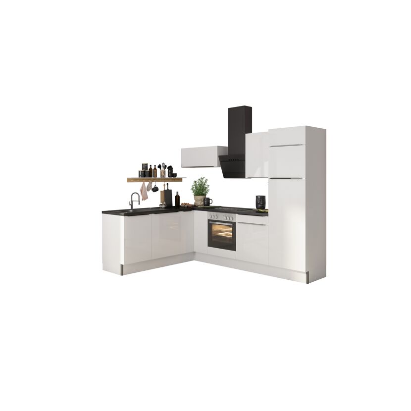 Winkelküche mit E-Geräten 'OPTIkoncept Arvid986' weiß 270 cm