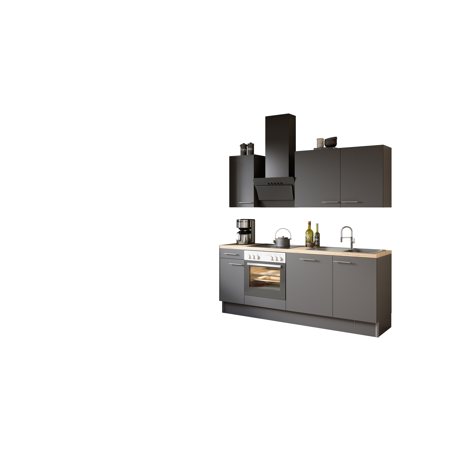 Küchenzeile mit E-Geräten 'OPTIkoncept Ingvar420' anthrazit matt 210 cm + product picture