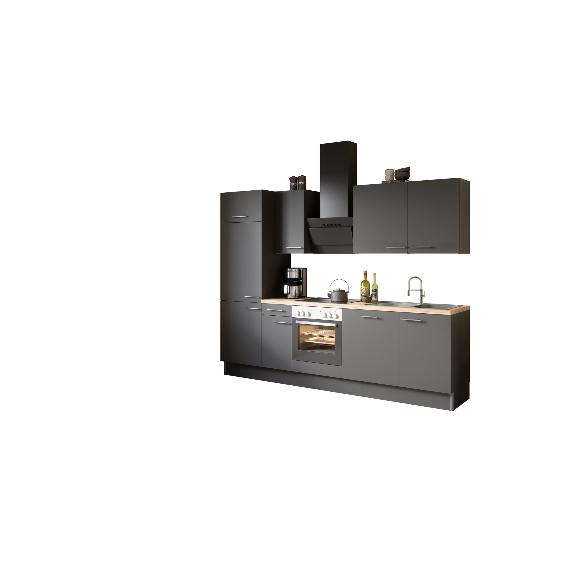 Küchenzeile mit E-Geräten 'OPTIkoncept Ingvar420' anthrazit matt 270 cm + product picture