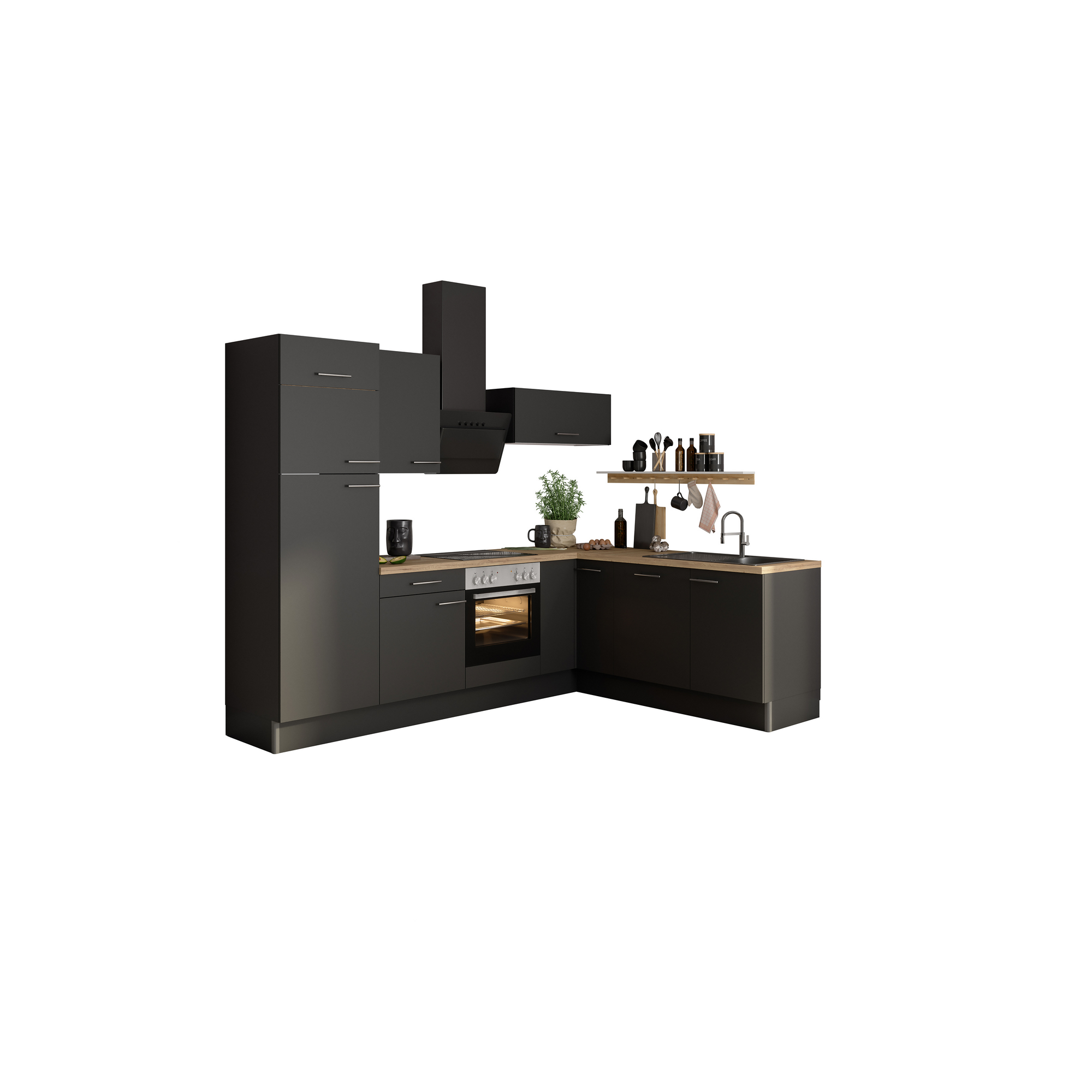 Winkelküche mit E-Geräten 'OPTIkoncept Ingvar420' anthrazit matt 270 cm + product picture