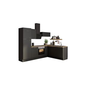 Winkelküche mit E-Geräten 'OPTIkoncept Ingvar420' anthrazit matt 270 cm