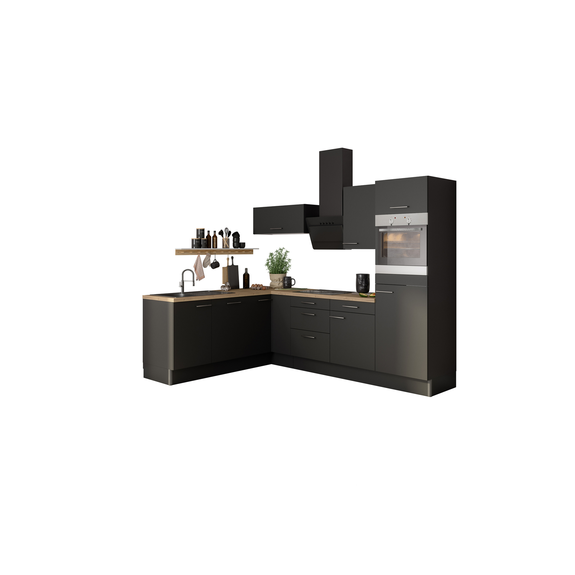 Winkelküche mit E-Geräten 'OPTIkoncept Ingvar420' anthrazit matt 270 cm + product picture