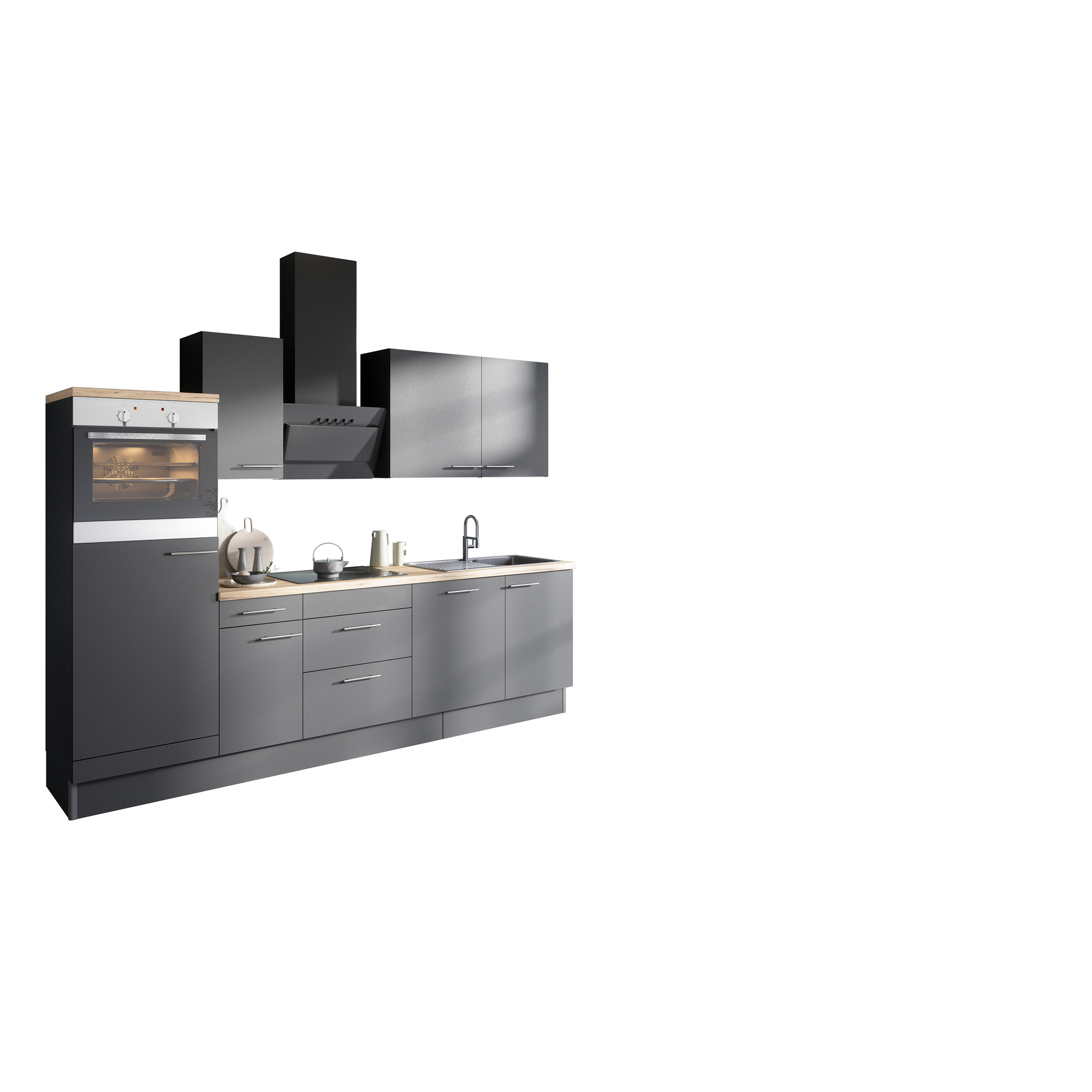Küchenzeile mit E-Geräten 'OPTIkoncept Ingvar420' anthrazit matt 270 cm + product picture