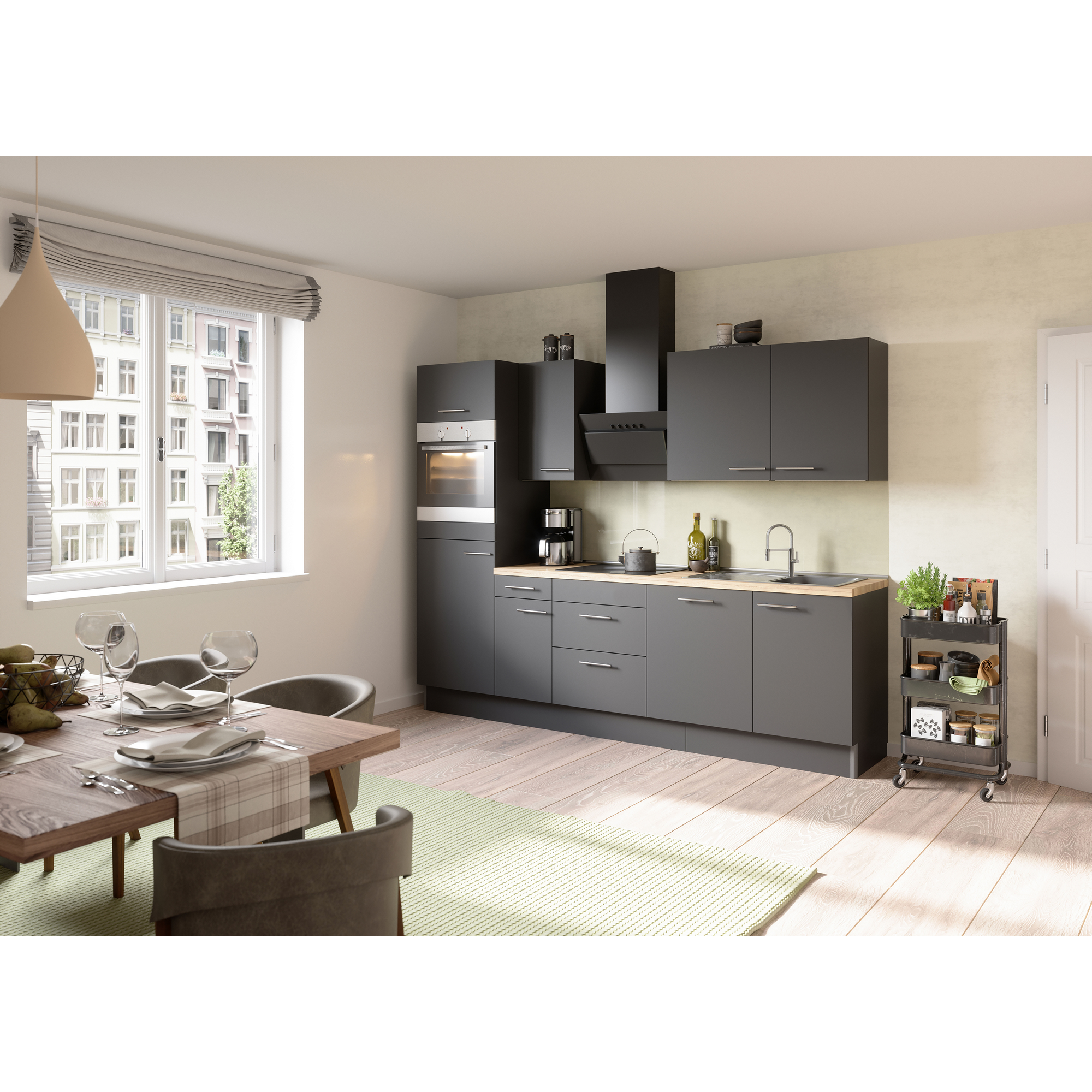 OPTIFIT Küchenzeile mit E-Geräten ‚OPTIkoncept Ingvar420‘ anthrazit matt 270 cm