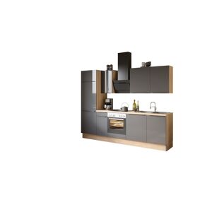 Küchenzeile mit E-Geräten 'OPTIkoncept Linus984' anthrazit/eichefarben 270 cm