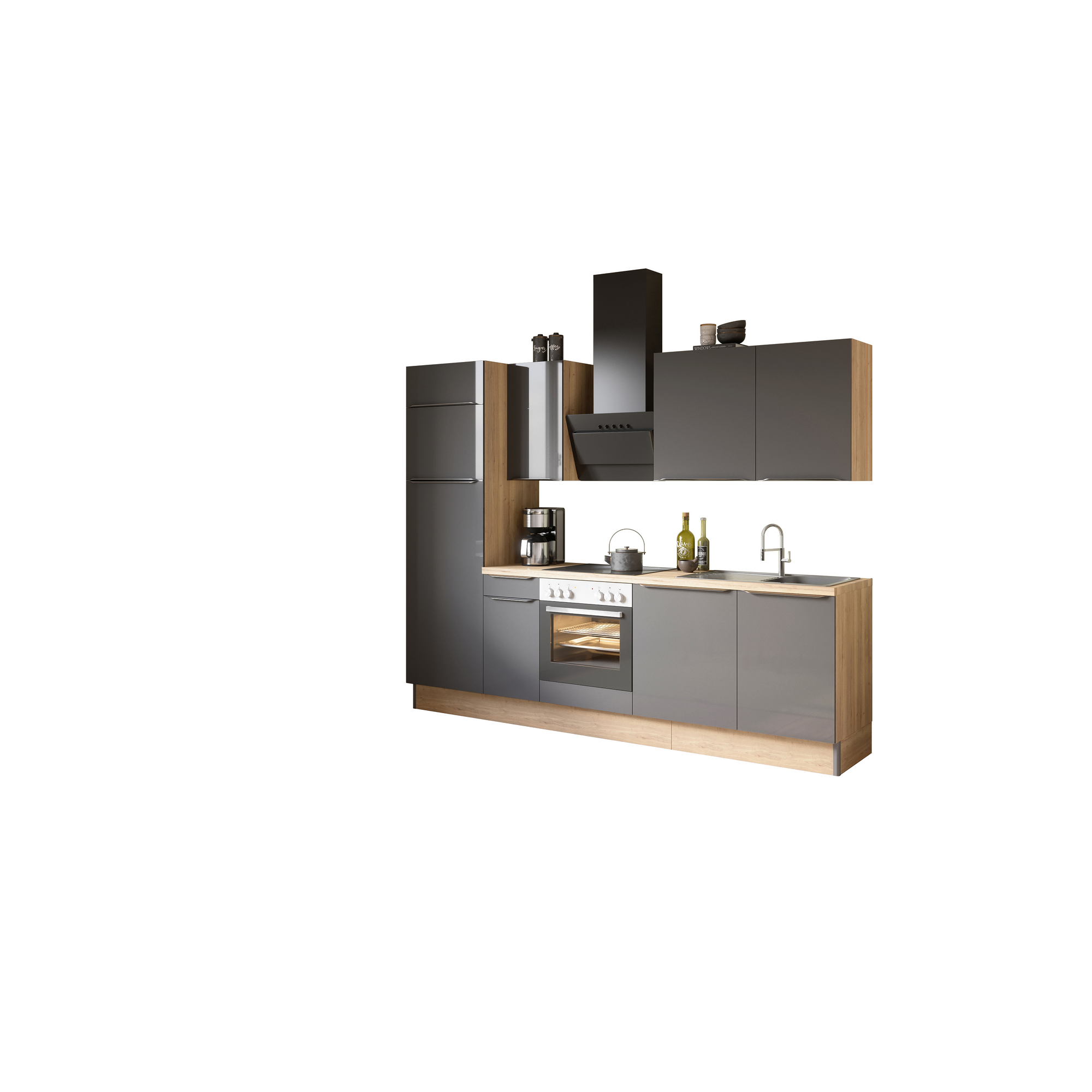 Küchenzeile mit E-Geräten 'OPTIkoncept Linus984' anthrazit/eichefarben 270 cm + product picture