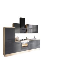 Küchenzeile mit E-Geräten 'OPTIkoncept Linus984' anthrazit/eichefarben 270 cm