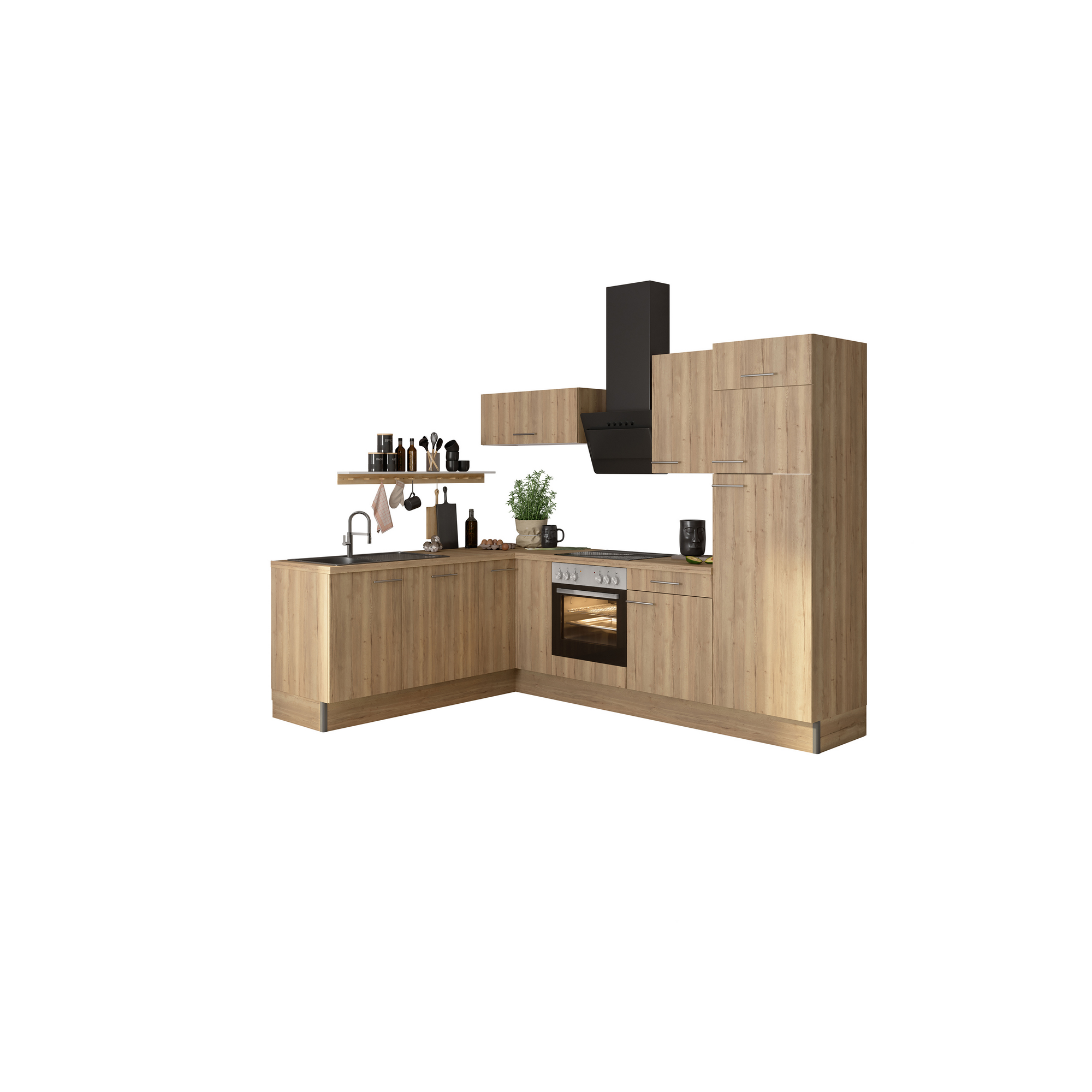 Winkelküche mit E-Geräten 'OPTIkoncept Erik290' eichefarben 270 cm + product picture