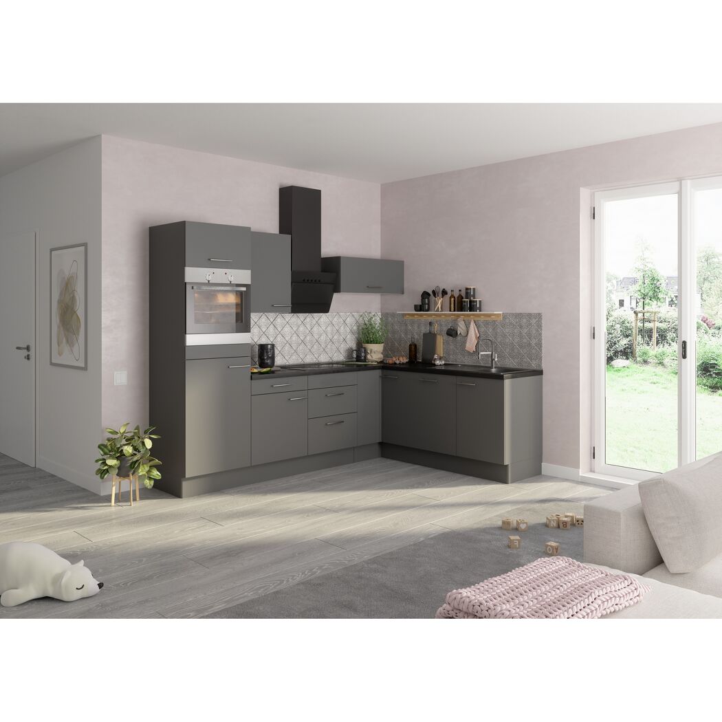Winkelküche mit E-Geräten 'OPTIkoncept Mats825' grau 270 cm
