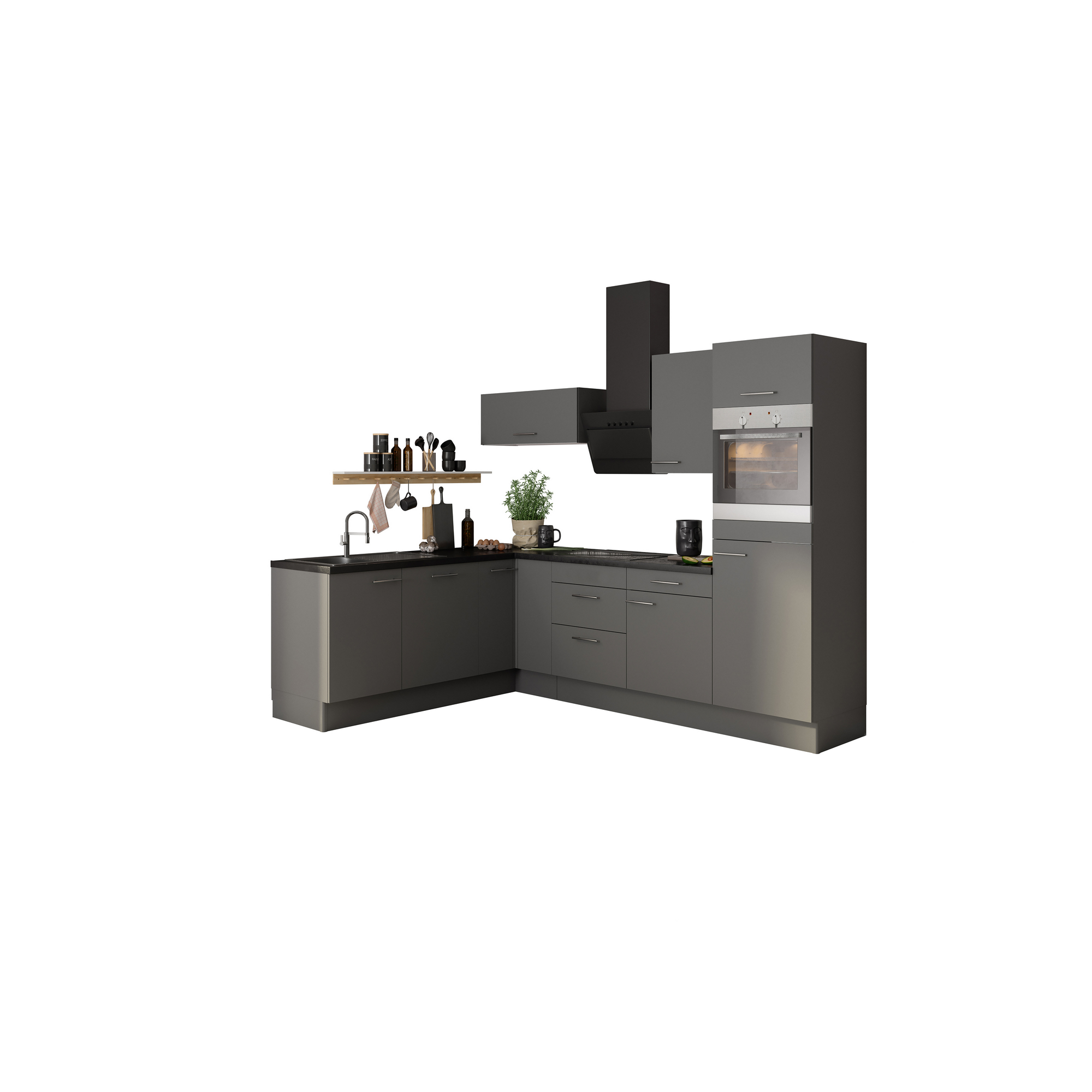 Winkelküche mit E-Geräten 'OPTIkoncept Mats825' grau 270 cm + product picture