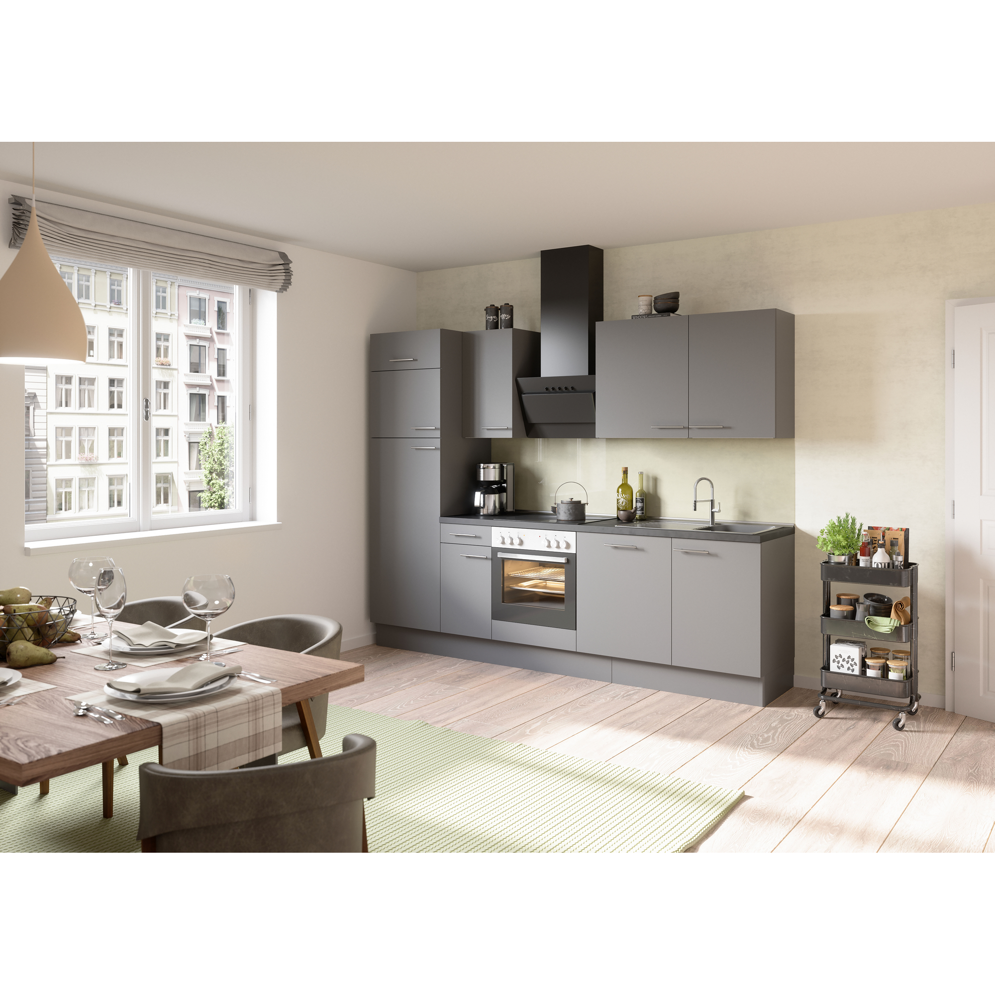 Küchenzeile mit E-Geräten 'OPTIkoncept Mats825' grau 270 cm + product picture