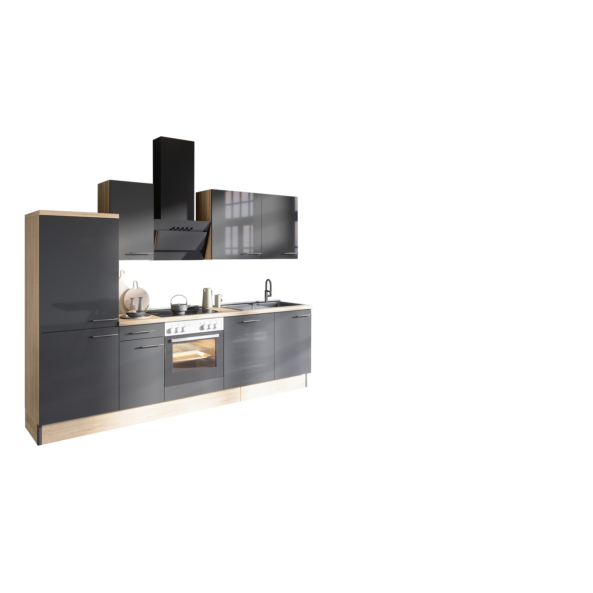 Küchenzeile mit E-Geräten 'OPTIkoncept Jonte984' anthrazit/eichefarben 270 cm + product picture