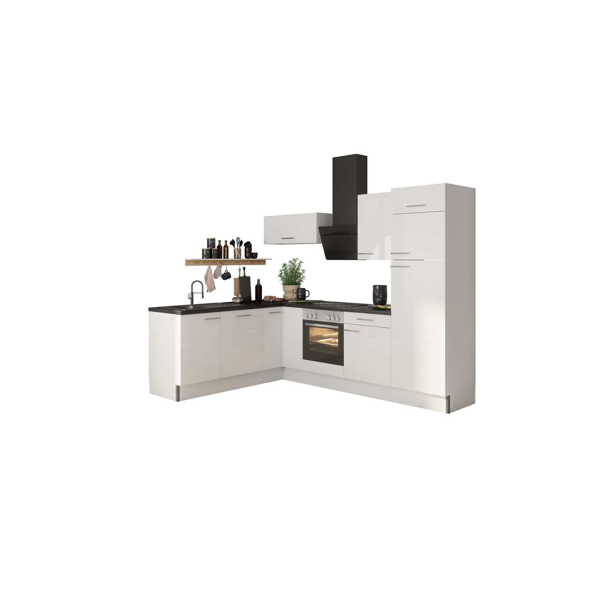 Weiße Einbauküche in L-Form