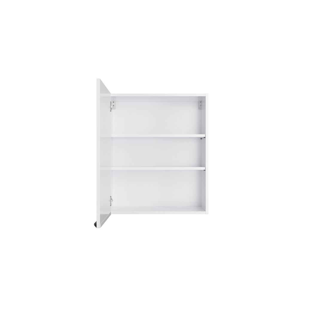Offener weißer Wandschrank mit drei Ablageflächen