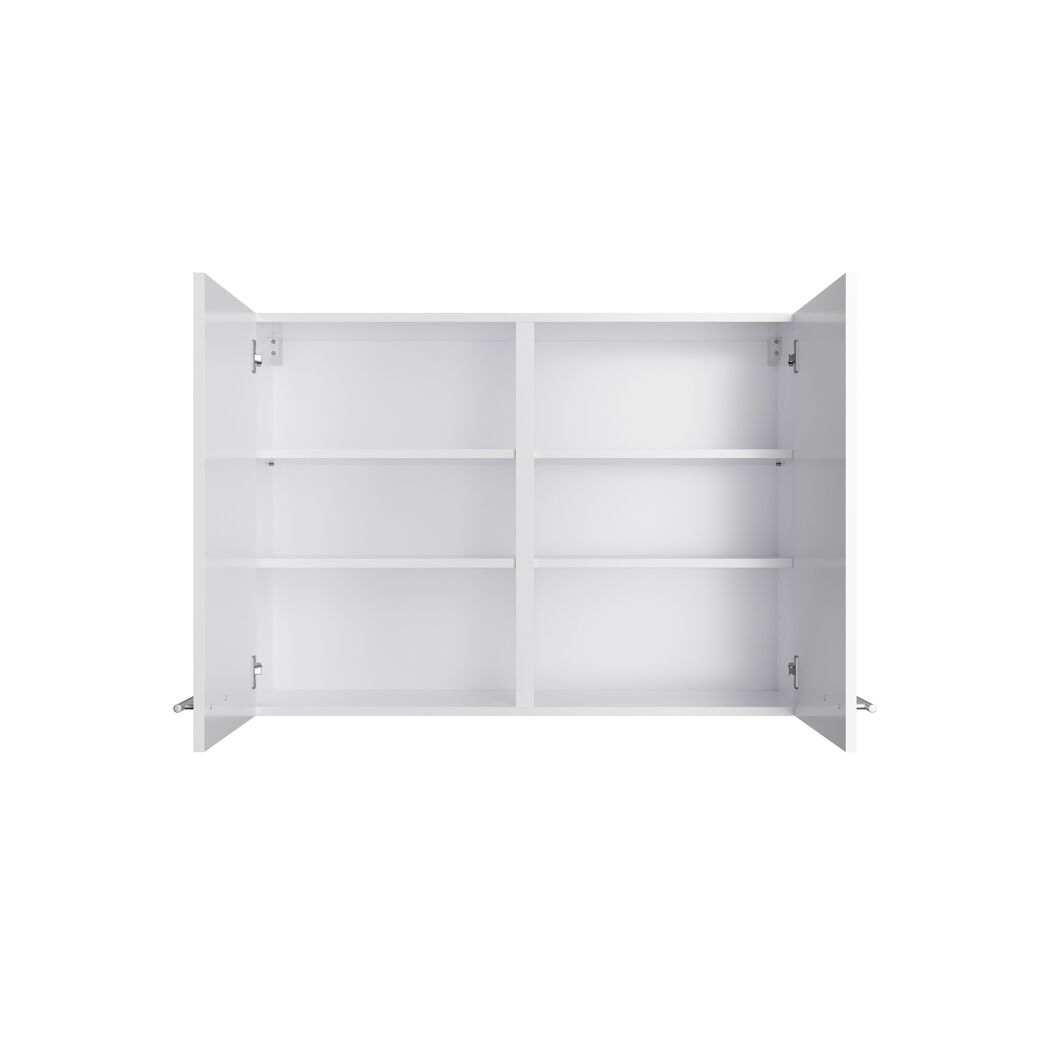 Offener weißer Wandschrank mit Einlegeböden