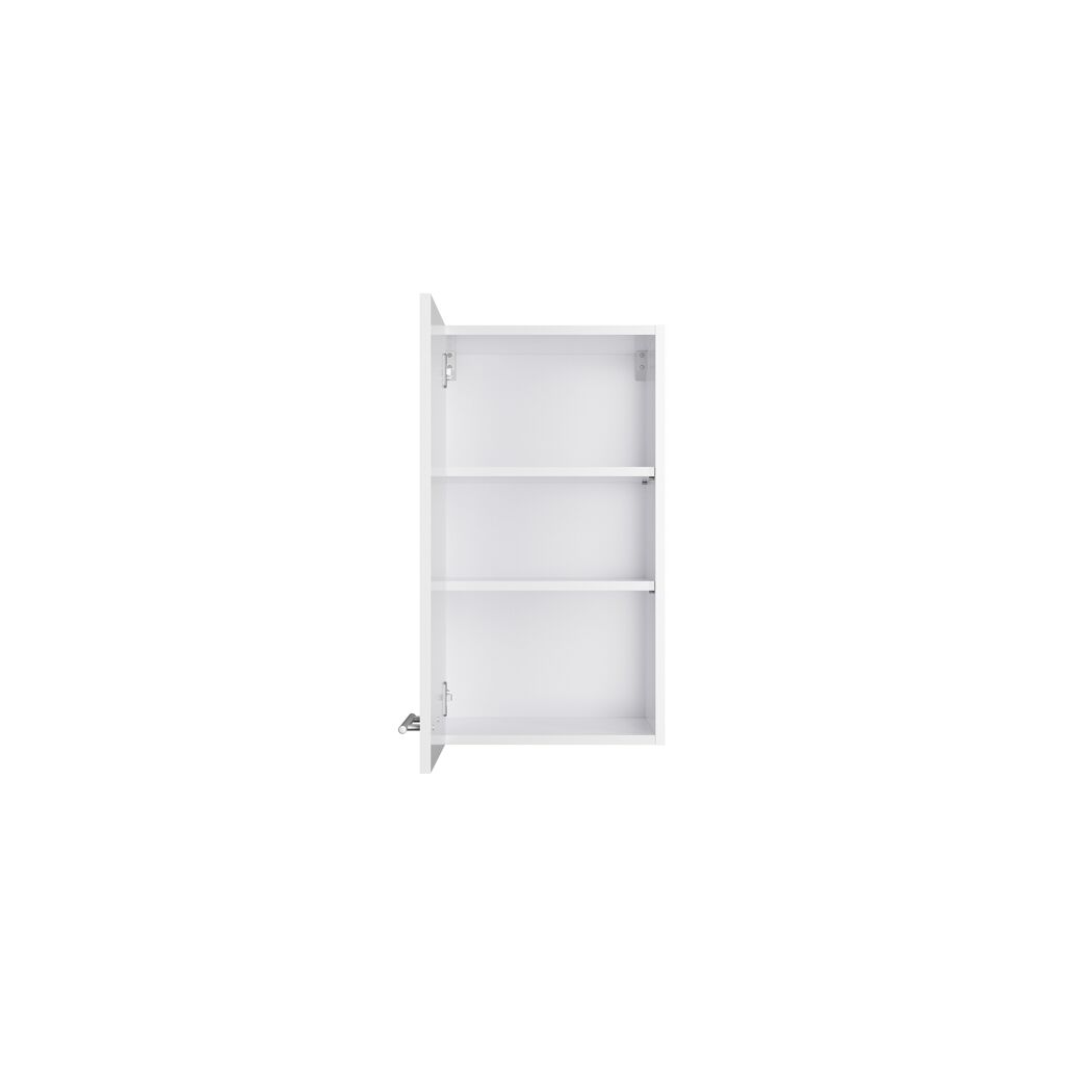 Offener weißer Wandschrank mit drei Regalböden