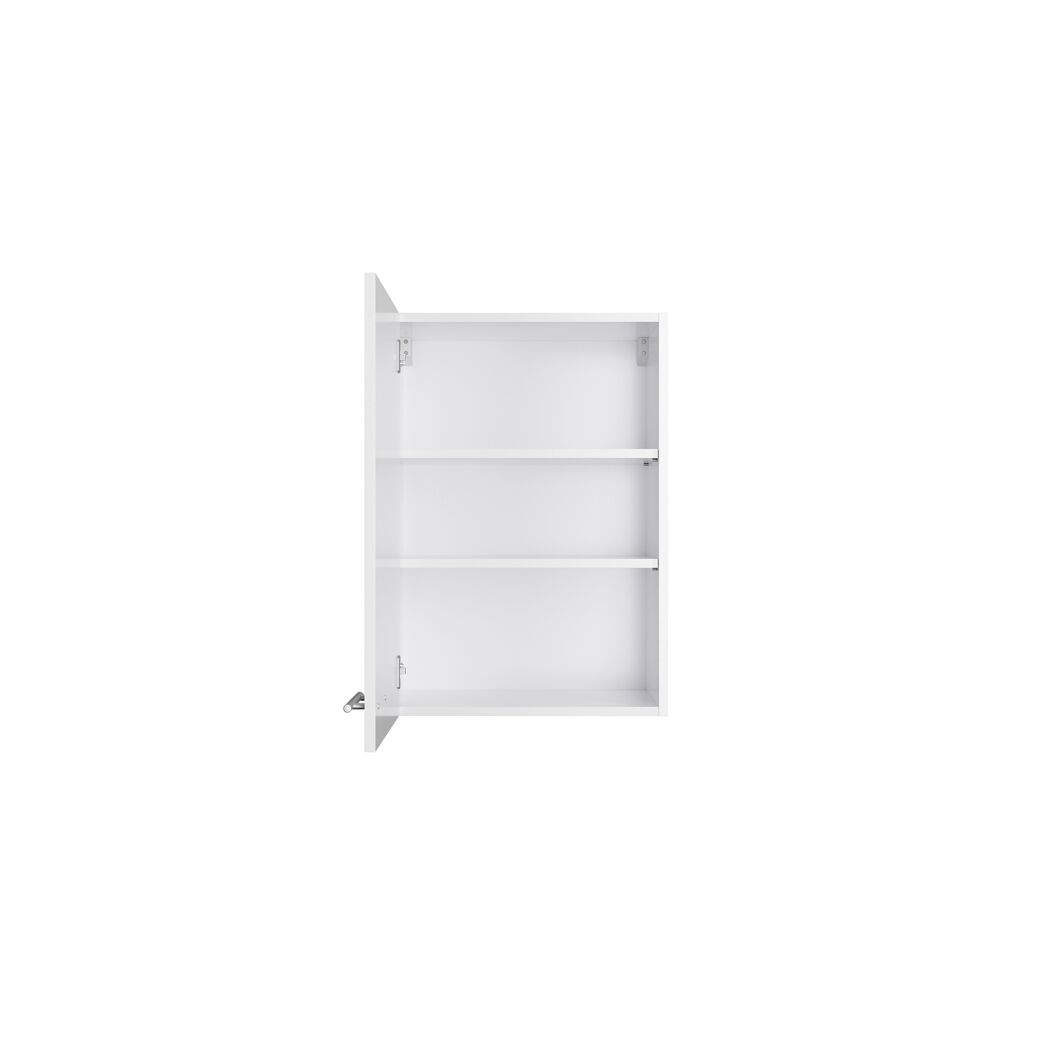 Offener weißer Wandschrank mit drei Regalböden