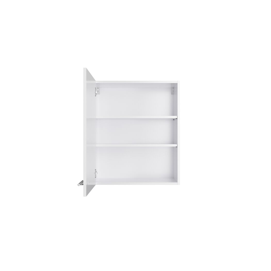 Offener weißer Wandschrank mit drei Regalböden.