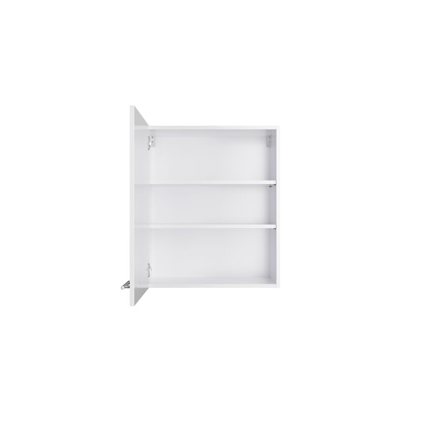 Offener weißer Wandschrank mit drei Regalböden.