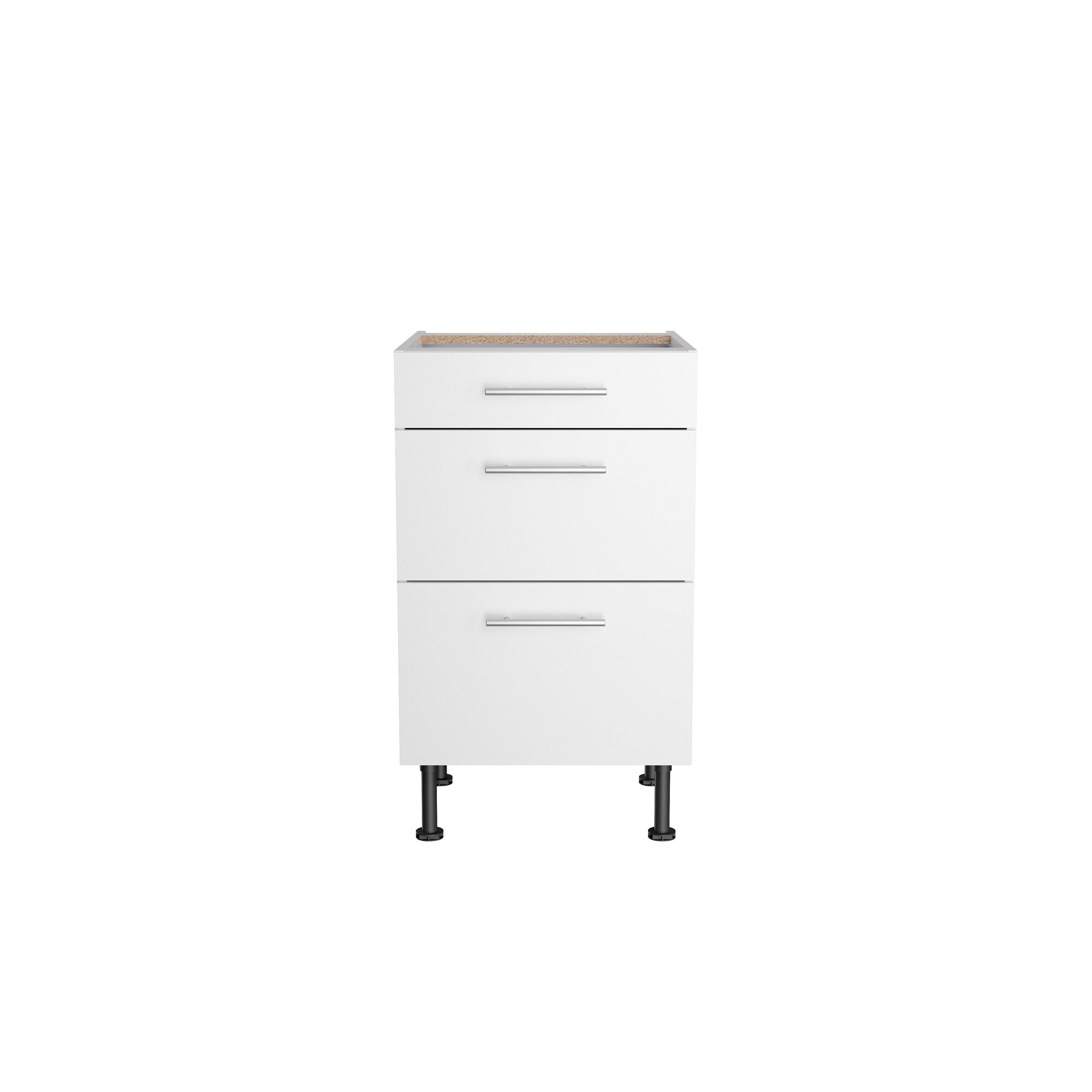 Weißer Küchenschrank mit drei Schubladen