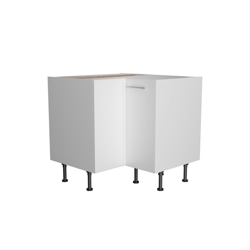 Weißer Eckschrank mit silbernem Griff