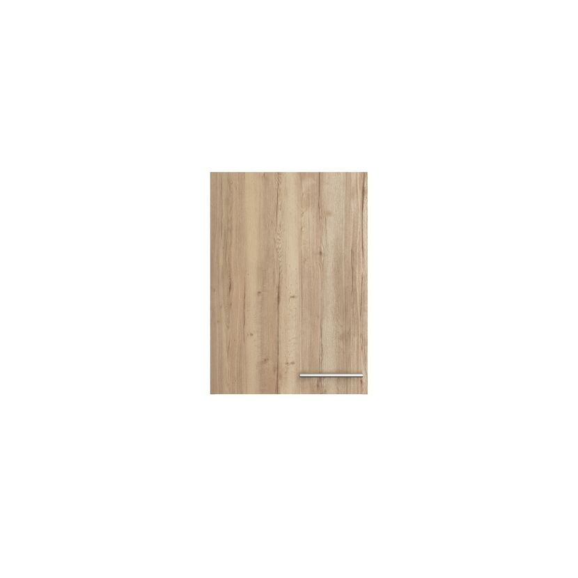 Helle Holztür mit langem silbernen Griff