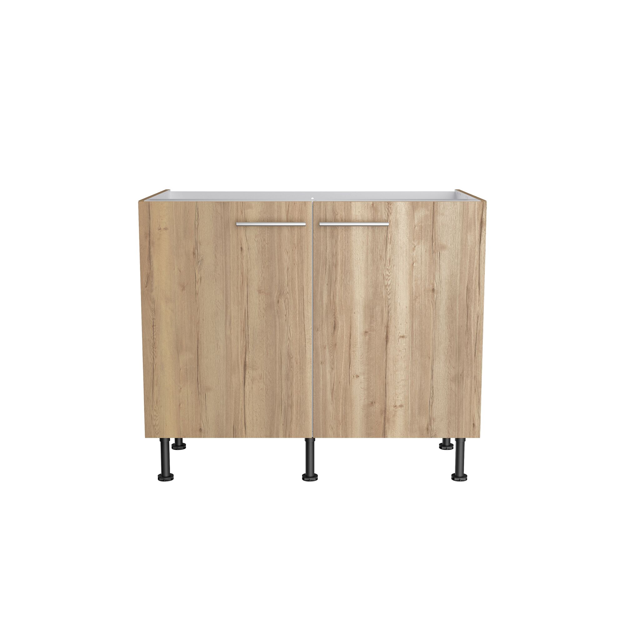 Holzschrank mit zwei Türen und Metallfüßen