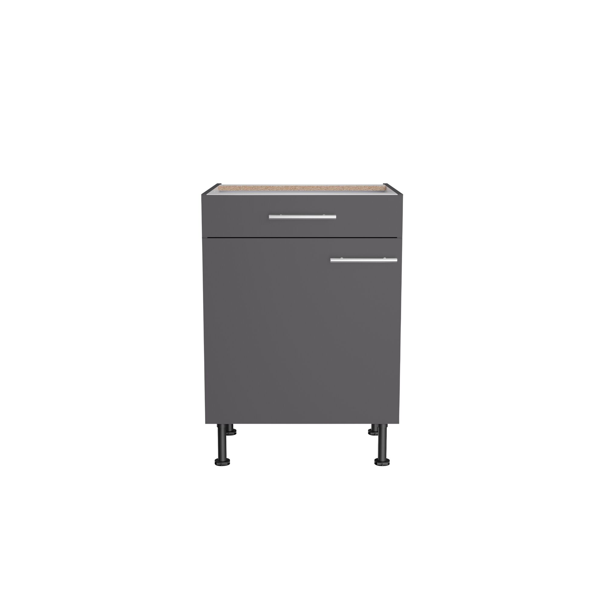 Grauer Küchenschrank mit Schublade und Tür