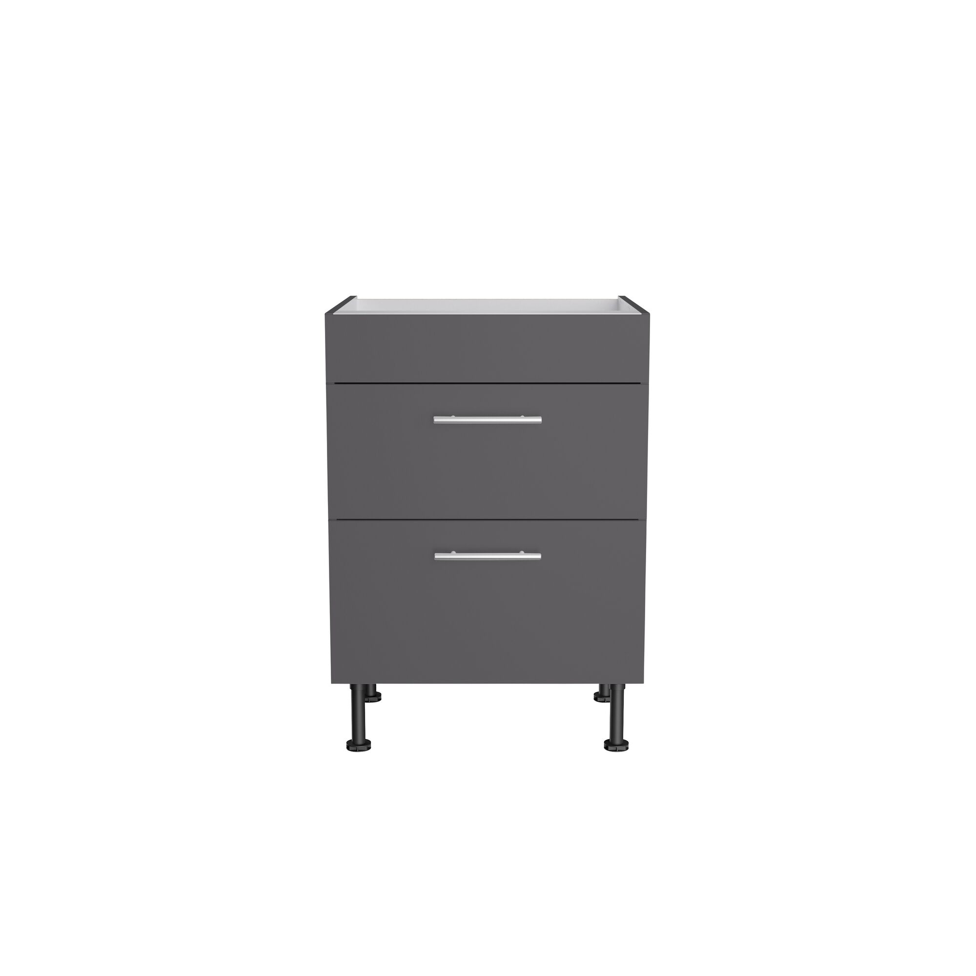 Grauer Unterschrank mit zwei Schubladen