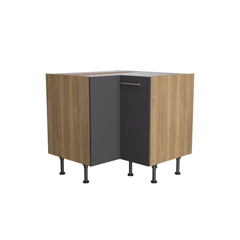 Eckschrank mit Holztüren und Metallgriff