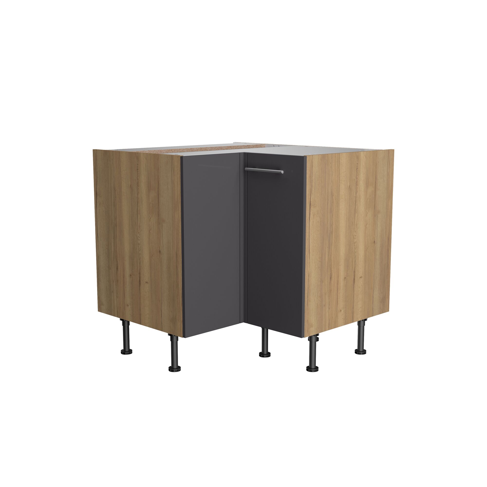 Eckschrank mit Holztüren und Metallgriff