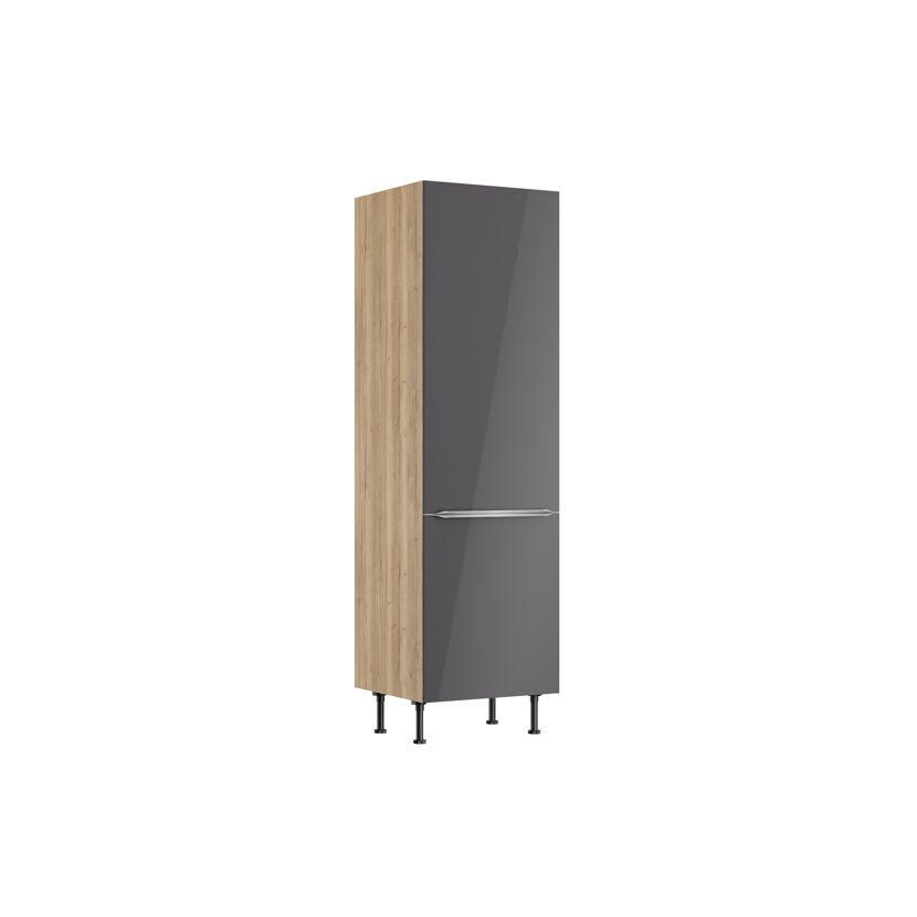 Grauer Hochschrank mit Holzseite
