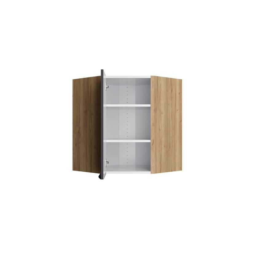 Offener Eckschrank mit Holzeffekt