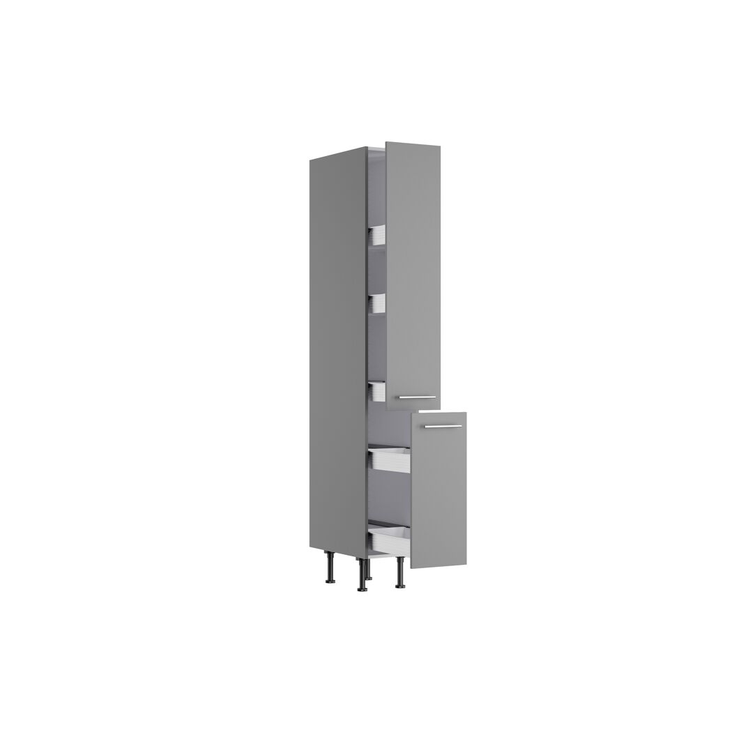 Geöffneter Hochschrank mit Schubladen