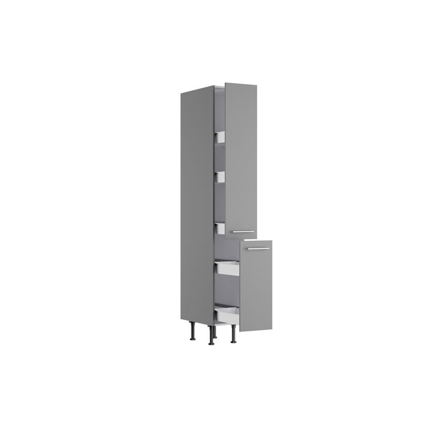 Geöffneter Hochschrank mit Schubladen