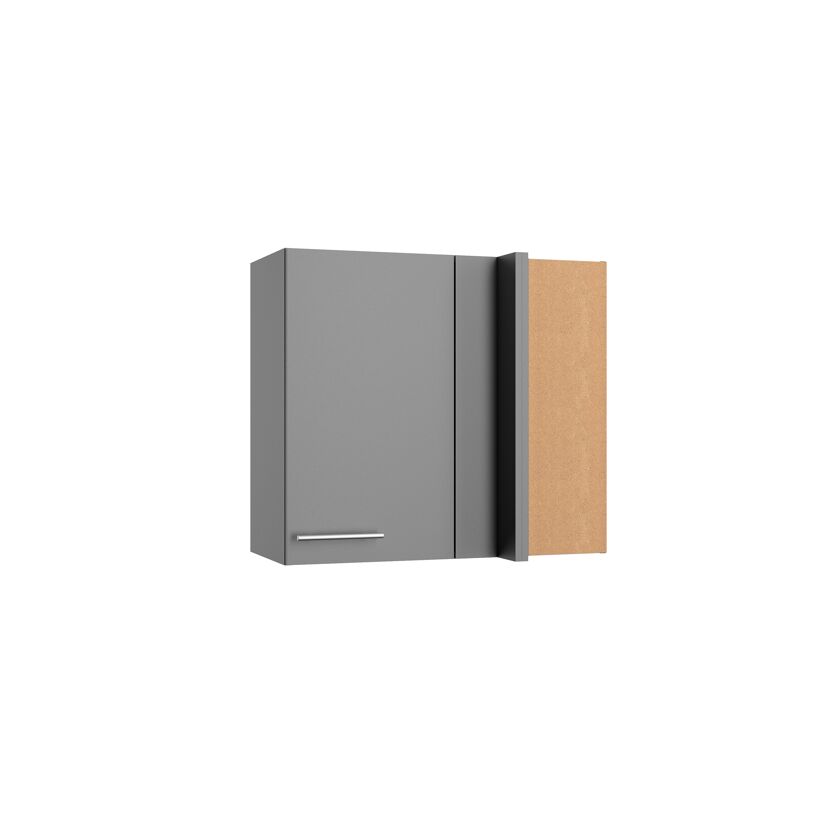 Grauer Wandschrank mit Kork