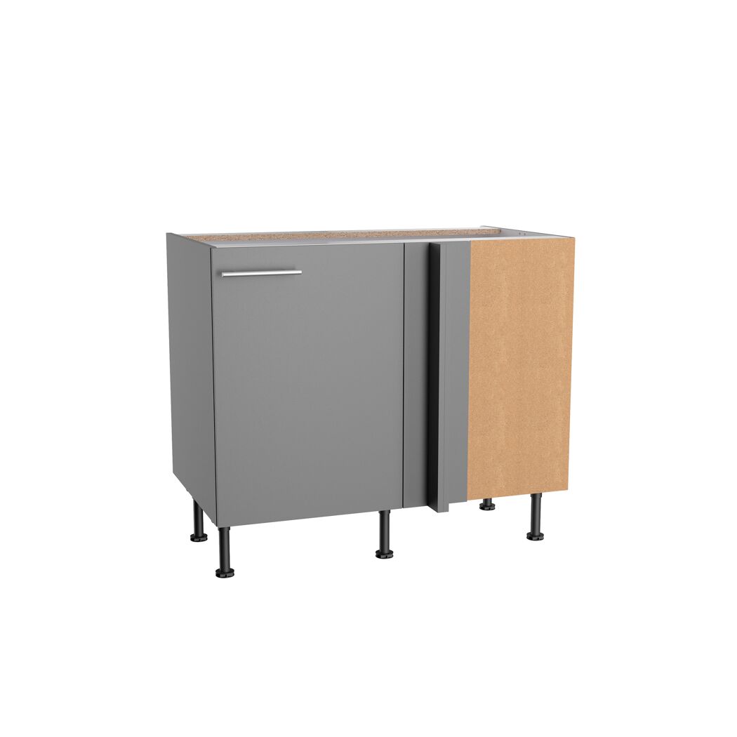 Grauer Eckschrank mit offener Seitenwand