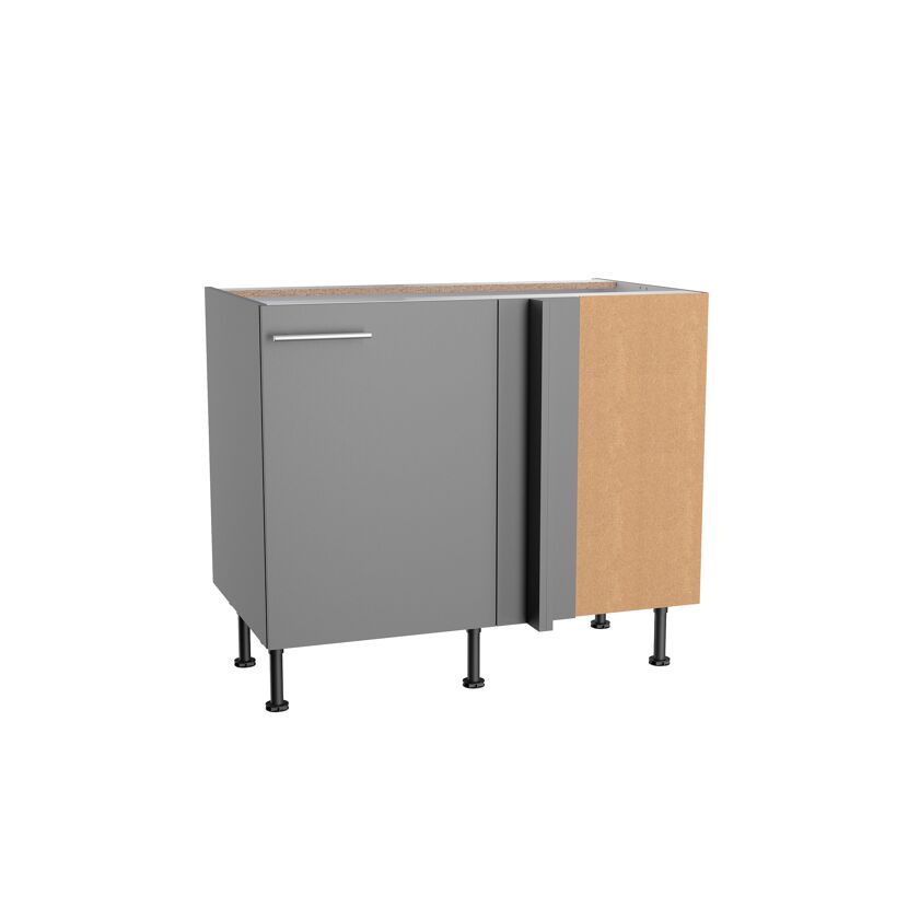 Grauer Eckschrank mit offener Seitenwand
