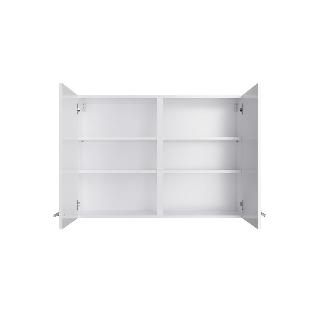 Leerer weißer Wandschrank mit Einlegeböden
