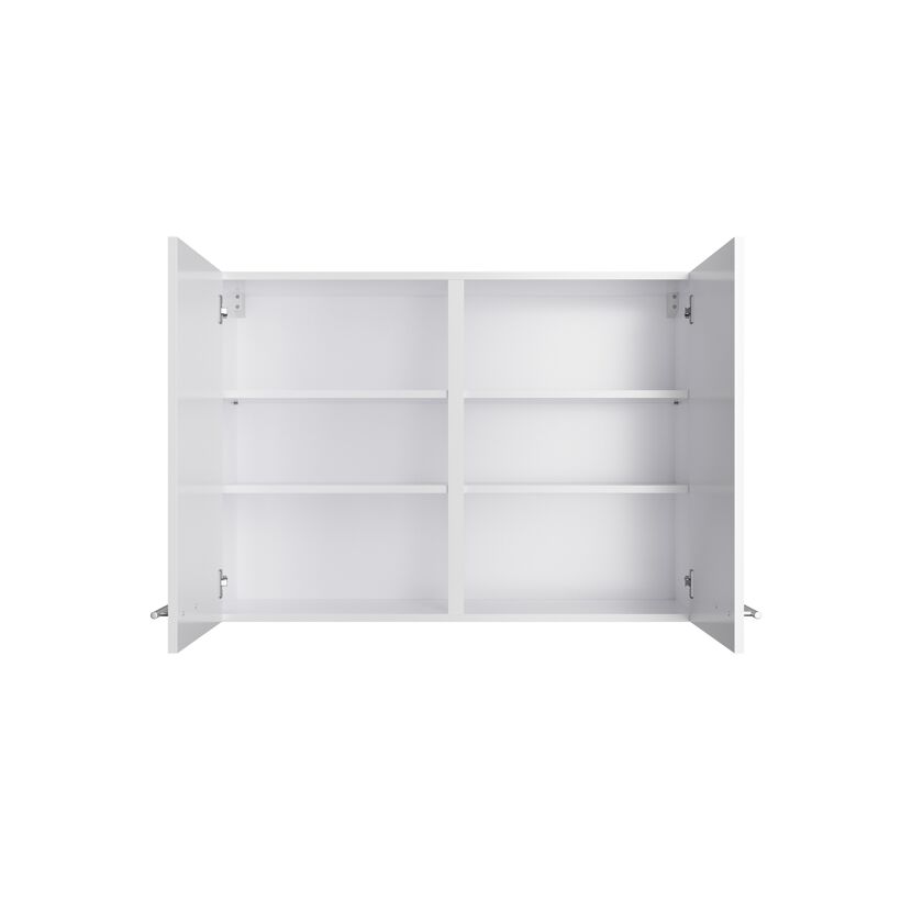 Leerer weißer Wandschrank mit Einlegeböden