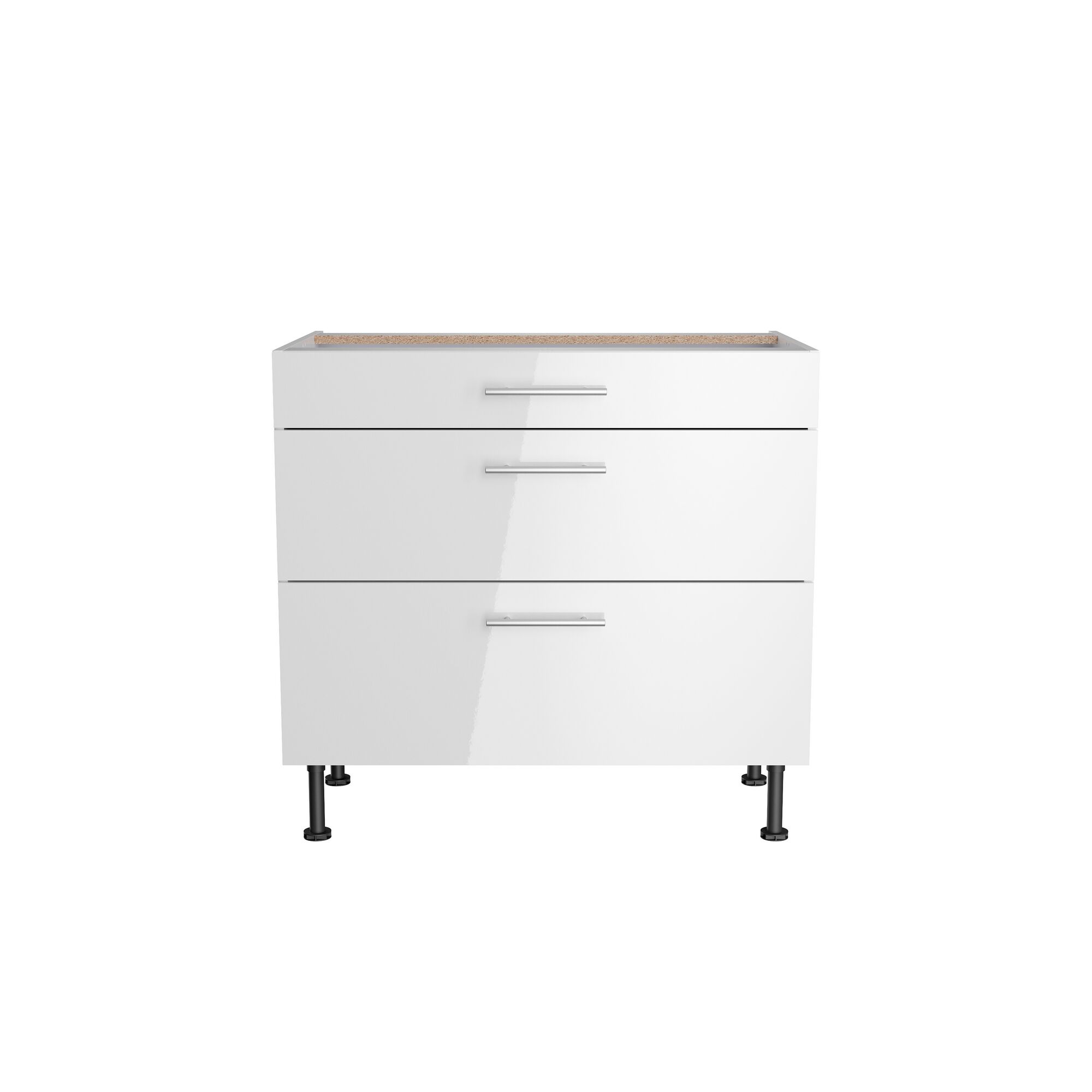 Weißer Küchenschrank mit drei Schubladen