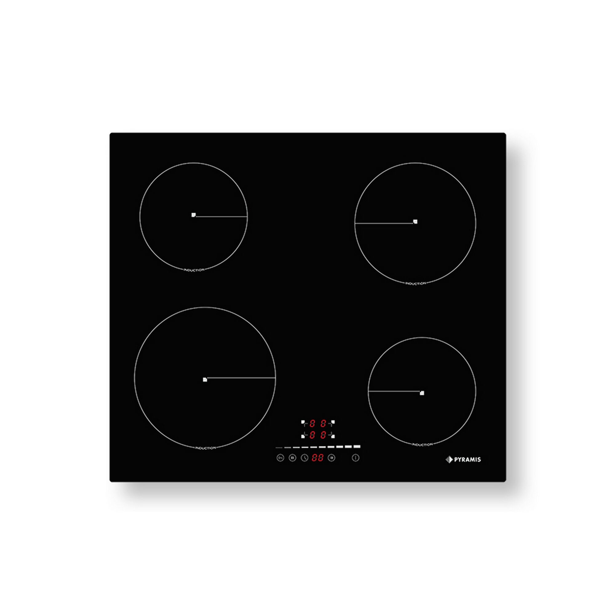 Schwarzes Induktionskochfeld mit vier Kochzonen